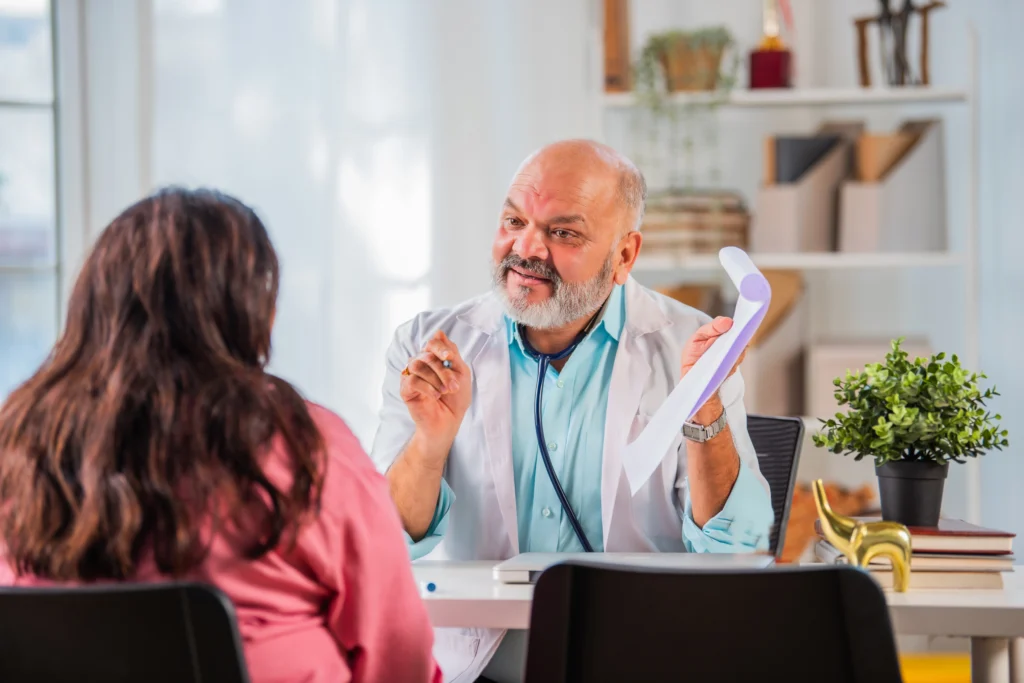 a woman consulting a doctor because she Missed Methylprednisolone Dose