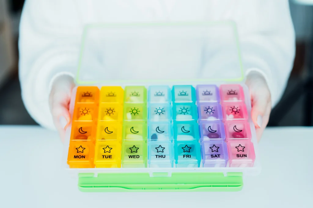 A Pill Organizer to avoid missing a dose of omeprazole.
