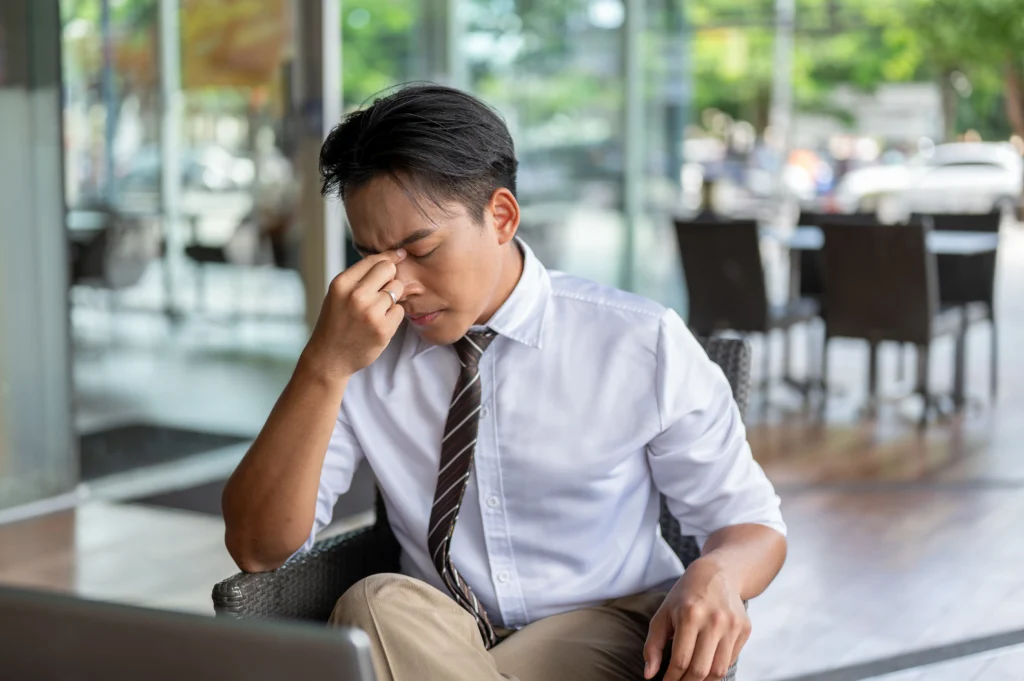 A man experiencing Mild fatigue due to side effects of missing a dose of ozempic.