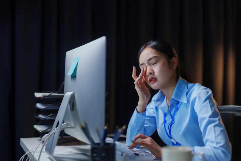 A woman experiencing Excessive drowsiness due to side effects of doubling the dose of Xanax
