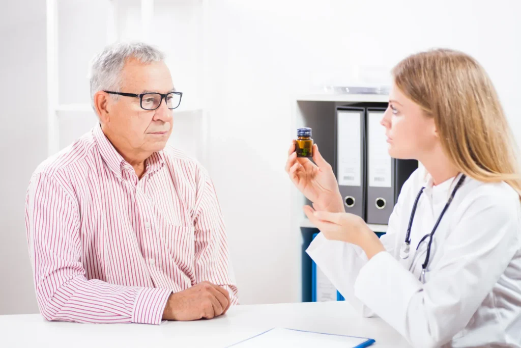 Patient discussing missed Lantus dose and diabetes care with a doctor