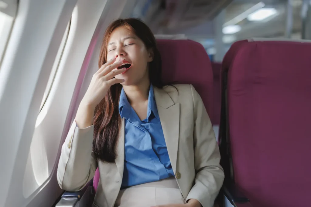 A woman experiencing drowsiness due to side effects of taking Mirtazapine dose